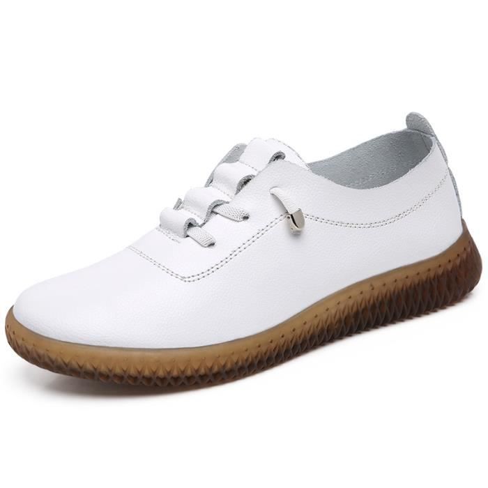 Semelle Antidérapante Baskets Femme Dinglong En Cuir Blanc