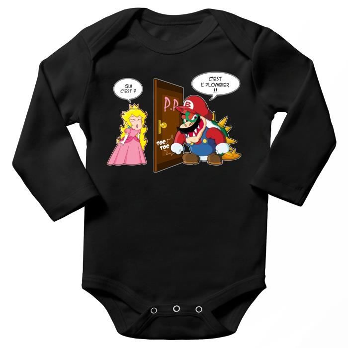 Body Bebe Manches Longues Noir Parodie Super Mario Bowser Et Princesse Peach C Est L Plombier Body Bebe De Qualite Noir Cdiscount Pret A Porter