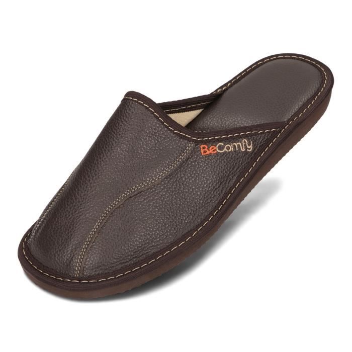 Cuir Véritable BeComfy Pantoufles Homme En Cuir Naturel Taille