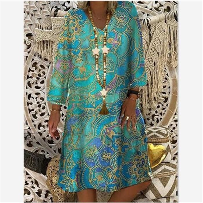 Robe Boho Vintage imprim?�e grande taille pour femmes - Type green Blanc - Cdiscount Pr??t-?�-Porter