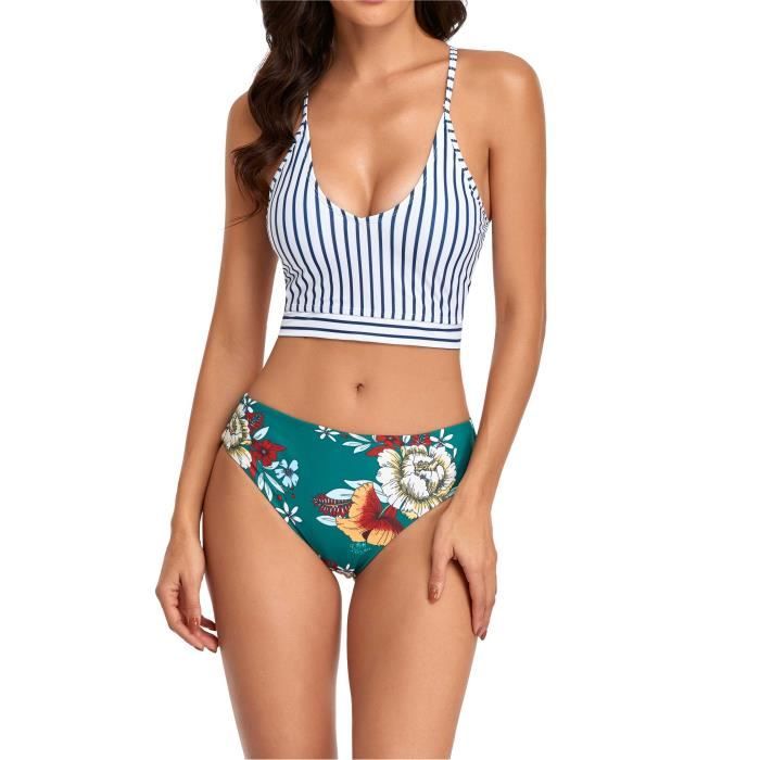 SHEKINI Halter Maillot De Bain Femme 2 Pieces Triangle Haut Bikini Réglable Femme Bikini Set Taille Basse Bas De Maillot(L, Noir