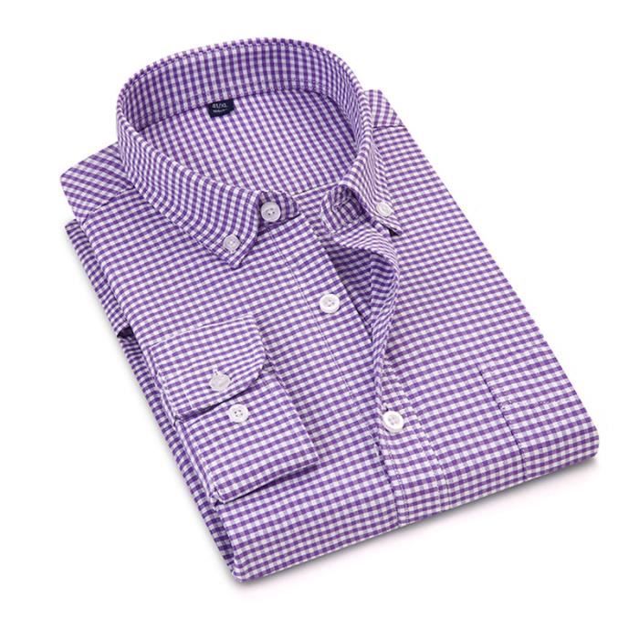 Chemise St. John's Bay Pour Homme, 3XL Tall, Carreaux Violets, Manches Longues, Sans Repassage