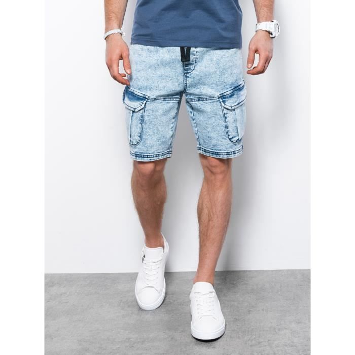 Short Cargo en Jean - Ombre - Pour Homme - Bleu clair