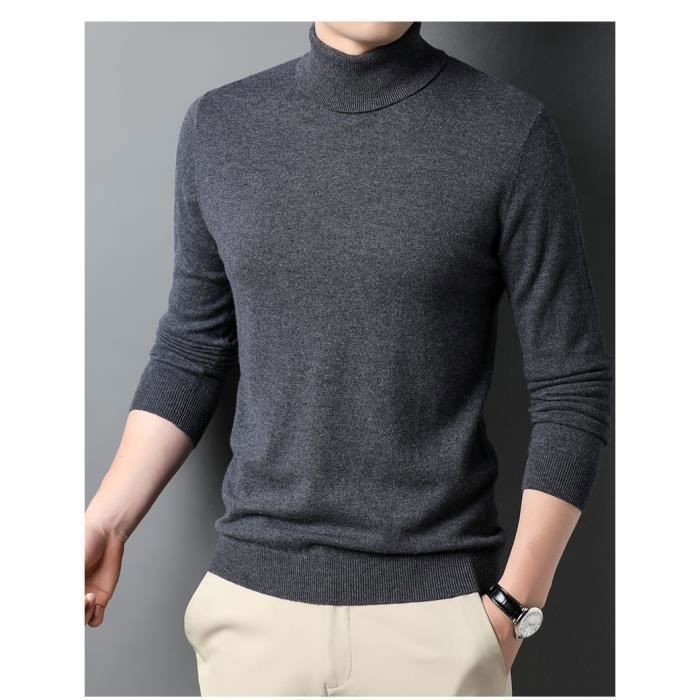 Pull Homme Hiver Laine Col Roulé Chaude Extensible Manches Longues Slim -  Gris