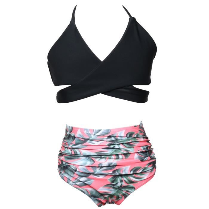 Maillot De Bain 2 Pièces Fille Col V Texturé Taille Haute – Bikini Côtelé Élégant, Bretelles Réglables, Rembourrage Amovible, 9-16 Ans