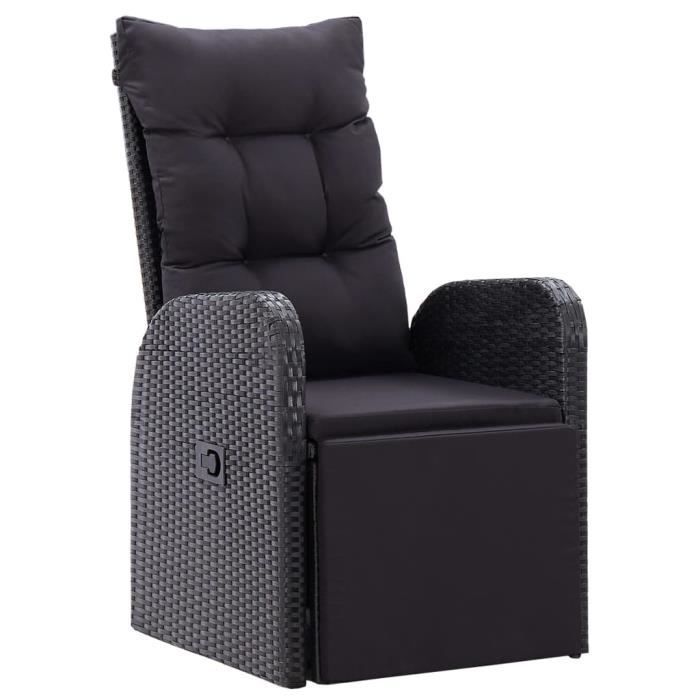 Meilleures Ventes Chaise inclinable de jardin et coussin Résine tressée Noir(8622)