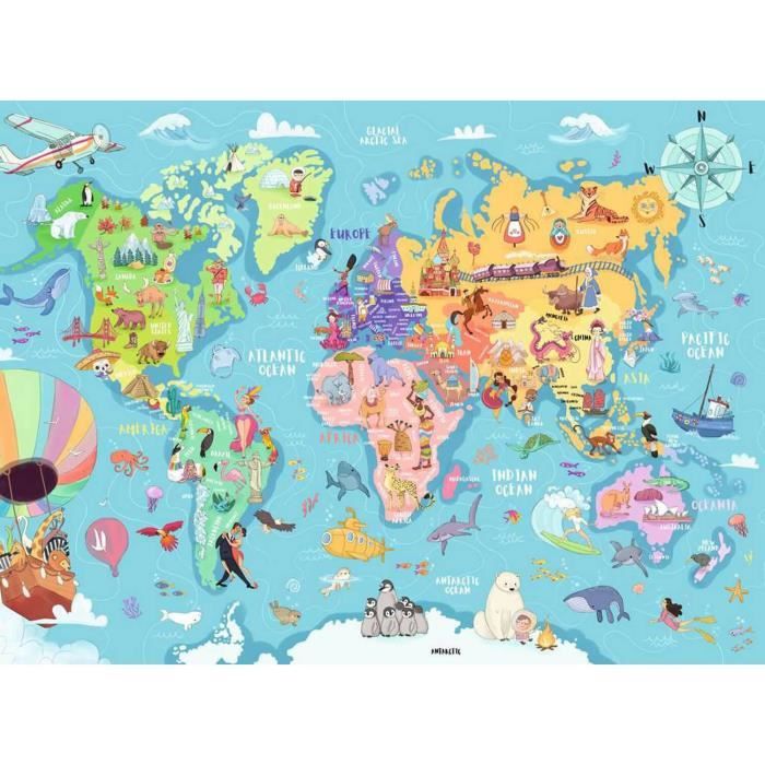 Puzzle 100 pièces XXL Ravensburger La carte du monde - Voyage et cartes