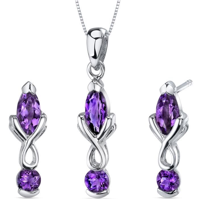 Parure De Bijoux Femme 3 Pièces En Argent 925 Avec Améthystes Cz 10mm - Neuf Avec Étiquettes