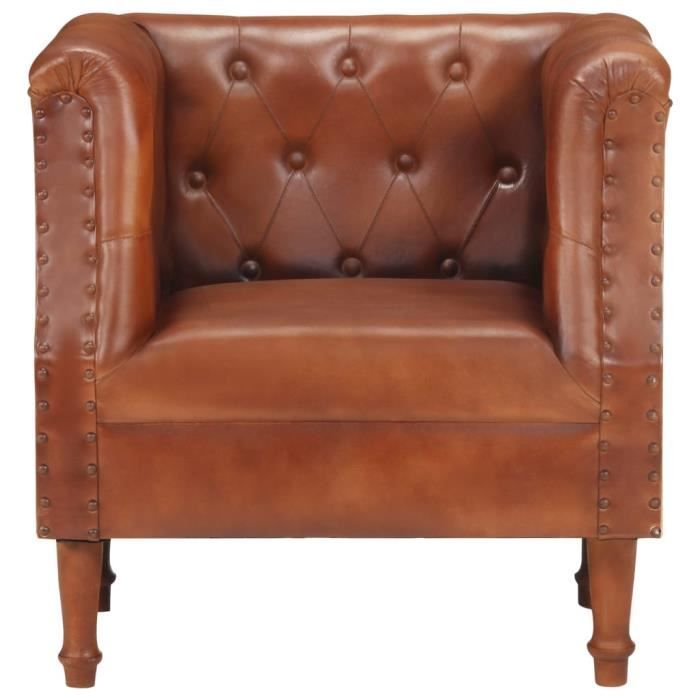Fauteuil - SALALIS - DP29469 - Cuir véritable de chèvre - Bois massif de manguier - Vintage