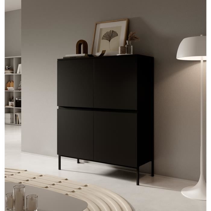 Commode haute - BEMMI - 100 cm - noir avec pieds noirs