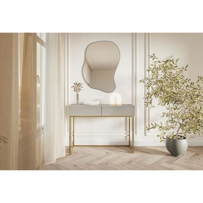 Coiffeuse - VELDIO - 110 cm - taupe (gris-beige) avec pieds dorés