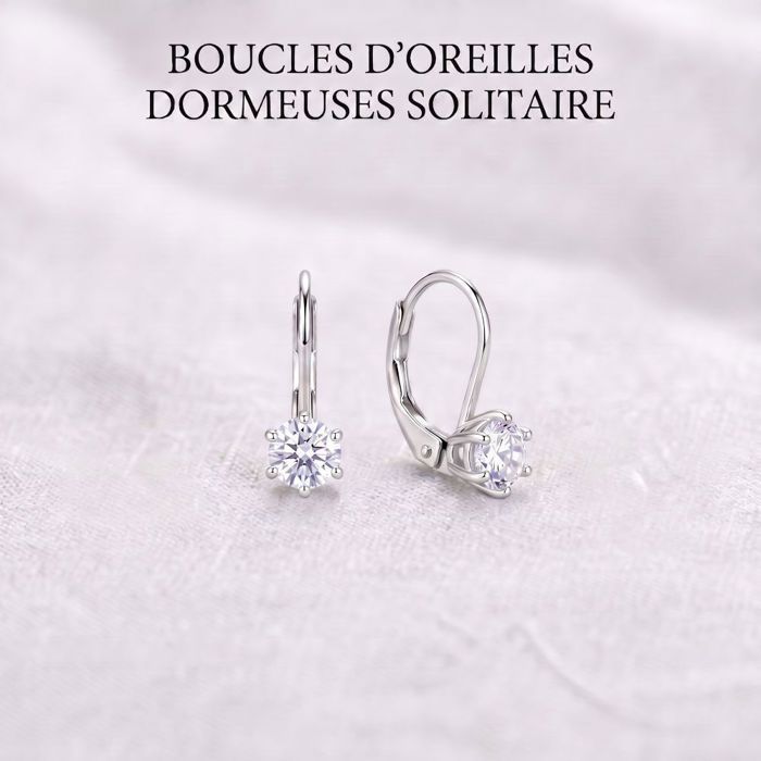 Boucles dOreilles - Dormeuses - Solitaire - Argent 925 - Fin et Rhodié - Zircon - Femme/Enfant