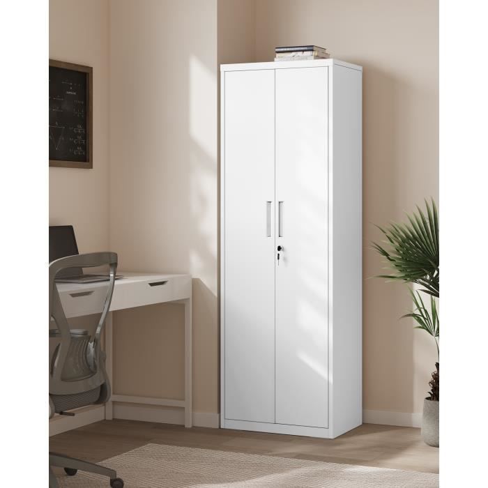 Armoire de bureau en Acier 5 Niveaux Doubles Portes Serrure Étagères Réglables pour Garage Bureau Blanc Mat Armoire de bureau en Acier 5 Niveaux Doubles Portes Serrure Étagères Réglables pour Garage Bureau Blanc Mat