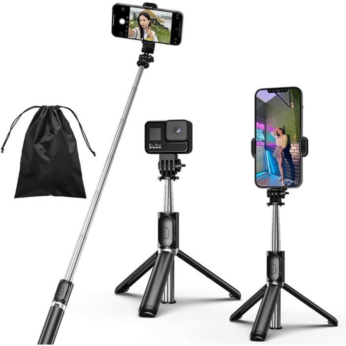 Selfie Stick Trépied Extensible Aluminium 152 Cm - Support Universel Téléphone, Noir