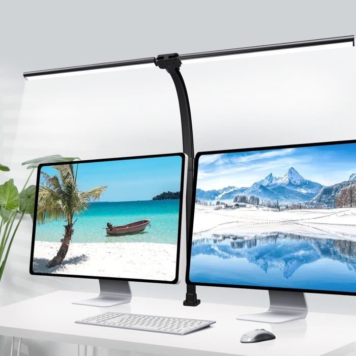 Lampe Bureau LED Gindoly Double Tête - 24W, 80cm, Réglable Sans Éblouissement - Pour PC, Lecture