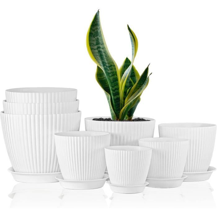Set Di 6 Vasi In Plastica Con Sottovaso, Misure Diverse Da 10 A 17,5 Cm | Fioriere Bianche Con Drenaggio Per Piante Grasse, Cactus E Orchidee