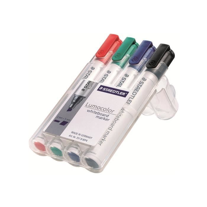 STAEDTLER Lumocolor Marqueur pour verre, tableau blanc, porcelaine noir, rouge, bleu, vert 2 mm pack de 4