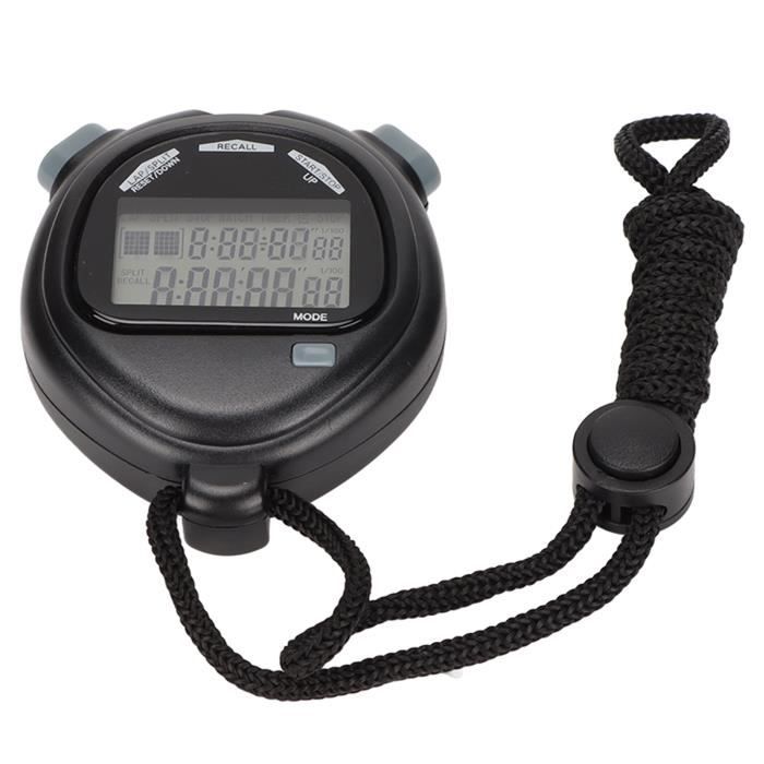 Chronomètre électronique PC2210 – 2 Lignes, 10 Tours, 1/100 Sec, Compte à Rebours, Calendrier, Idéal Pour Sport Et Entraînement