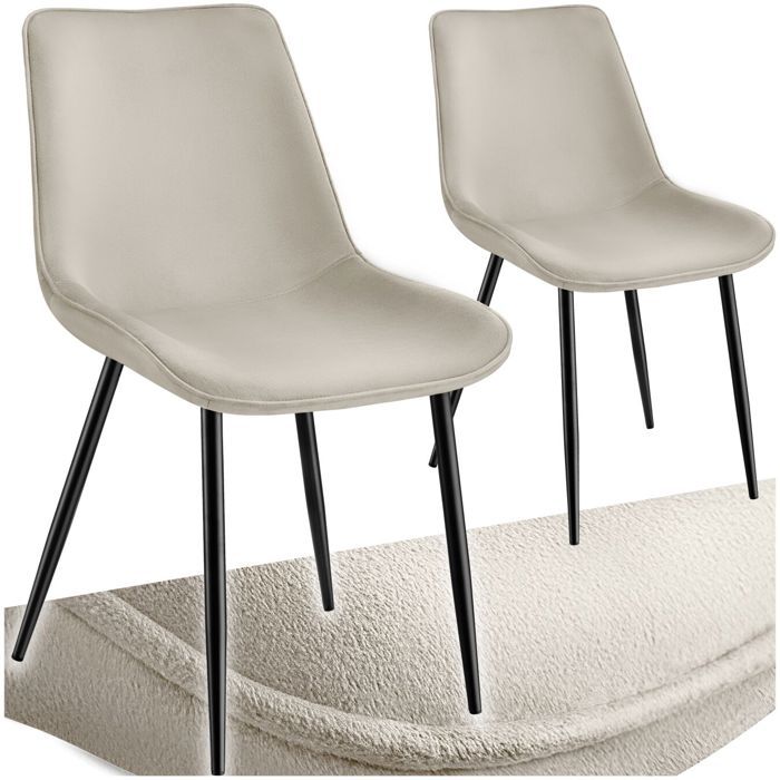 Chaise - TECTAKE - Lot de 2 fauteuils MONROE aspect velours et ergonomique pieds en acier noir 48 x 59 x 825 cm - Crème