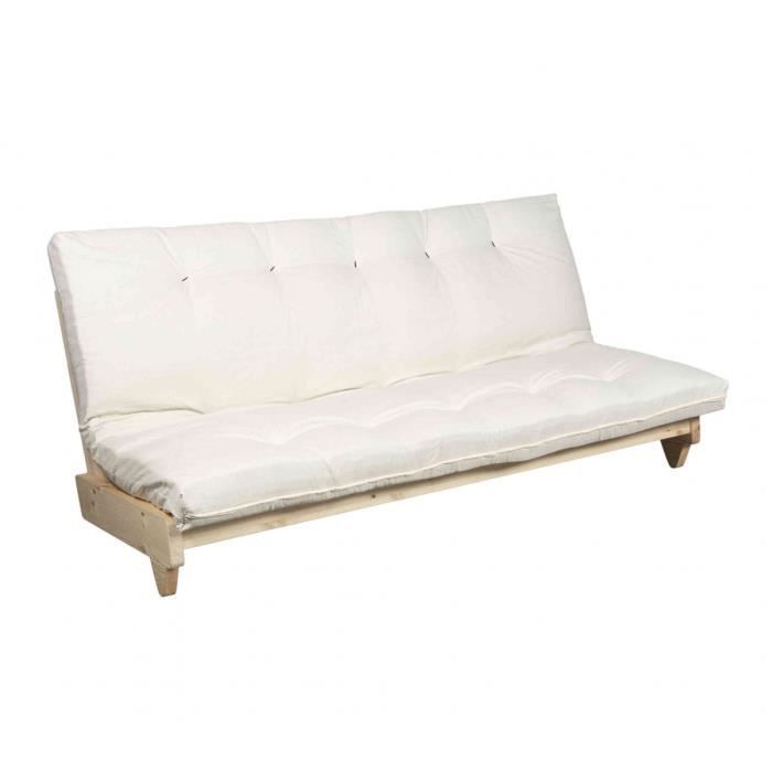 Pack futon latex écru 140x200 banquette fresh bois naturel Cdiscount