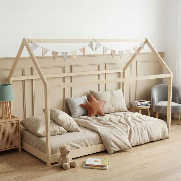 Lit cabane enfant en bois naturel 70x140 - LT14004 - Bois clair - Terre de Nuit