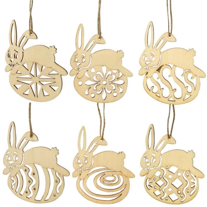 Lot de 8 Pendentifs en Bois Lumières Décoratives LED de Pâques, Artisanat de Pâques, Décoration