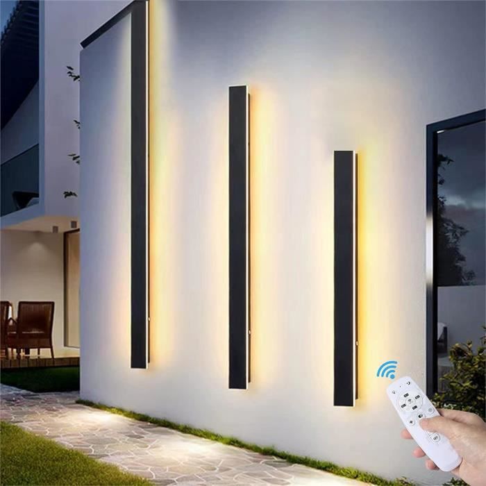 Applique Murale Extérieure LED 20W - IP65 - Dimmable & Télécommande - 100cm - Noir - Pour Jardins & Villa