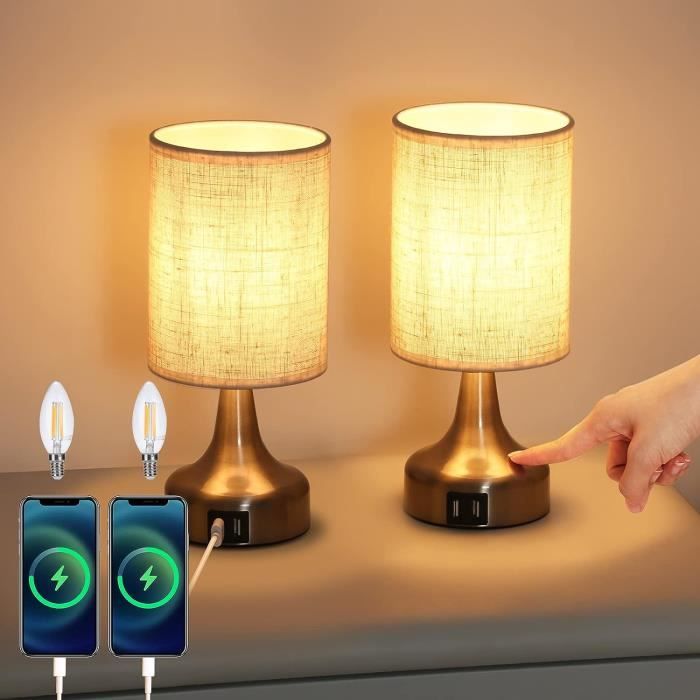 Lampe de Chevet Tactile LED 3 Niveaux Intensité Dimmable Port de Charge USB  - Cdiscount Maison
