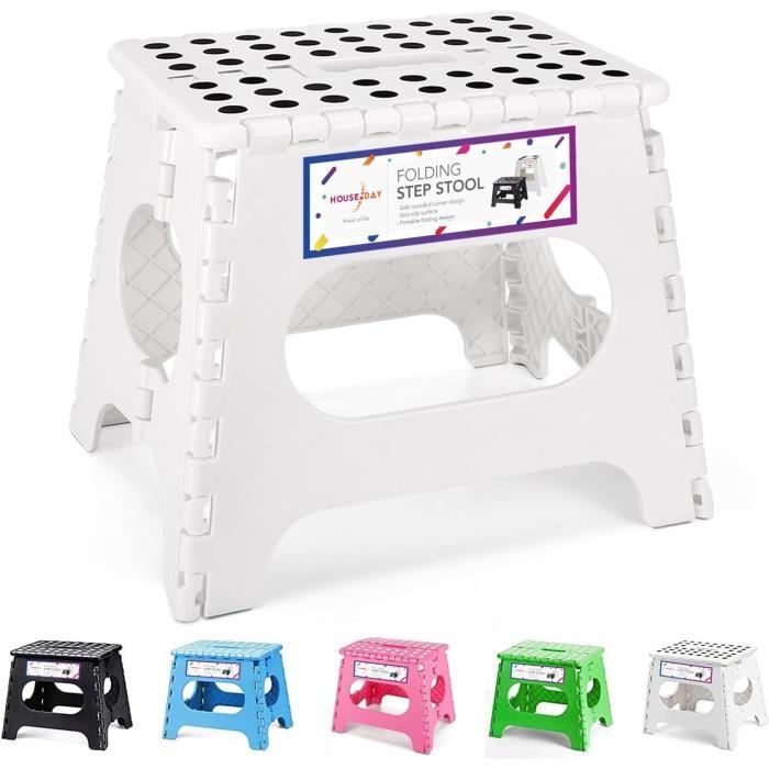 Tabouret Pliant 2 Marches Marchepied Pliable 2 Marches - Charge 150kg - Hauteur Réglable 31/44cm - Gris/Blanc Support Antidérapant 150kg