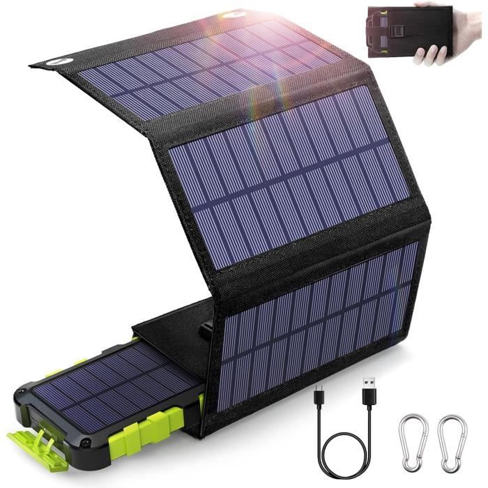 Chargeur Solaire Pliable 8W + Powerbank 20000mAh - PD 15W, QC3.0, 4 Sorties, Lampe LED - Pour Camping, Randonnée