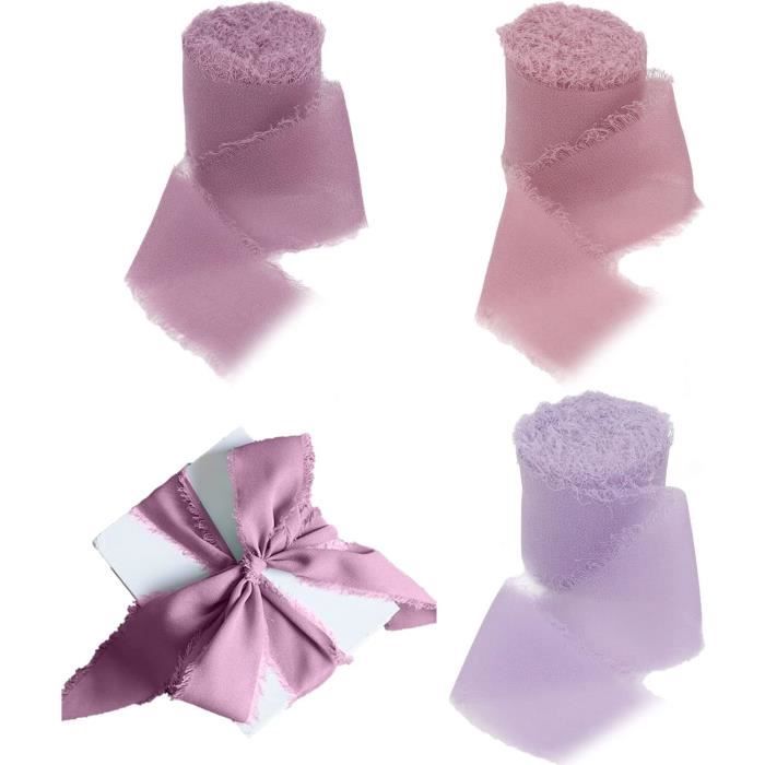 Lot De 3 Rouleaux Ruban Mousseline De Soie Rose Fuchsia 3,8cm X 6,4m – Parfait Pour Mariages, Cadeaux Et Décoration DIY