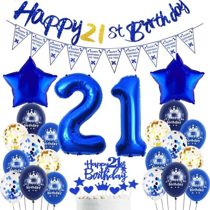 Vaisselle Jetable Anniversaire Enfant Service Vaisselle Jetable 21 Ans Bleu Argent - 37 Pièces, 16 Invités, Nappe, Assiettes, Serviettes Service Anniversaire Bleu Argent