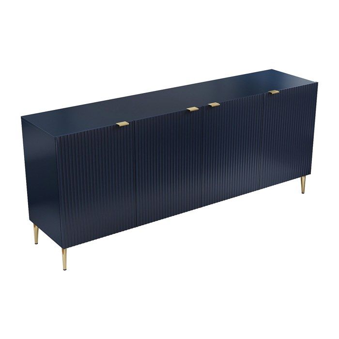 Buffet avec 4 portes en MDF et acier - Bleu et doré - YESINIA