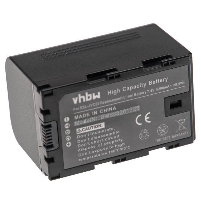 vhbw Batterie compatible avec JVC GY-HM650, GY-HM650EC, GY-HM650U, GY-HM660RE caméra vidéo caméscope (5200mAh, 7,4V, Li-ion)