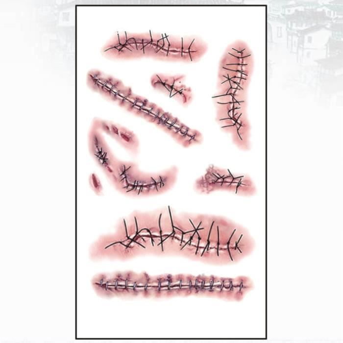 30 Tatouages Temporaires Halloween – Cicatrices Zombie Réalistes – Effets De Plaies Sanglantes – Pour Maquillage Et Déguisement