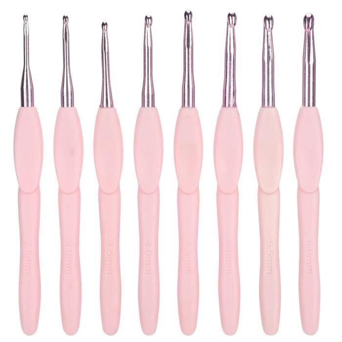 YOSOO Crochet à tricoter 8pcs ensemble de crochet ergonomique outils à tricoter aiguille de chandail poignée rose tendre