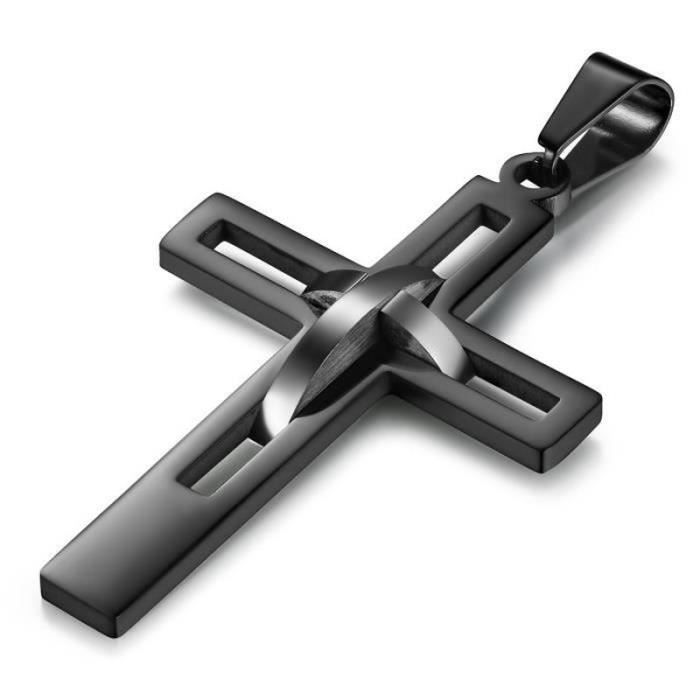 Oidea Collier pour homme en acier inoxydable avec pendentif en forme de croix couleur au choix 