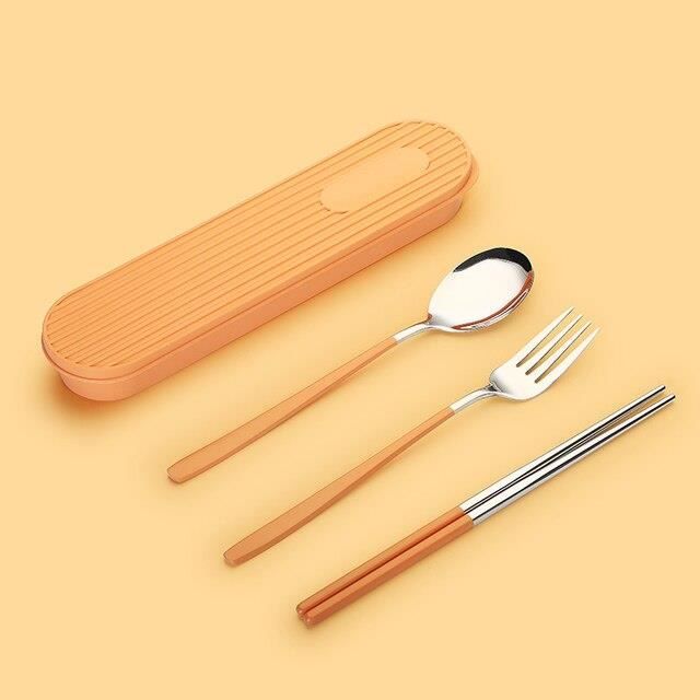 Ménagère Portable En Acier Inoxydable 304 – Avec Fourchette, Couteau, Cuillère Et Baguettes Antidérapantes, Rose
