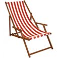Chaise longue rayures rouge et blanc - ERST-HOLZ - 10-314F - Pliant - Bois massif - Meuble de jardin-1
