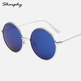 SHARPHY® Lunettes de soleil  Homme Femme Rétro Argent Frame Grandes lunette rondes Verre de lunettes Bleu-1