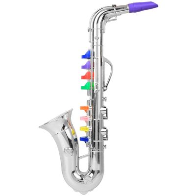Saxophone Jouet pour Enfants avec 3 Touches Colorées, 3 Tons, Instruments de Musique pour L'éducation Précoce, Trompette Jouet pour les Tout-petits, Jeu de Rôle (Argent