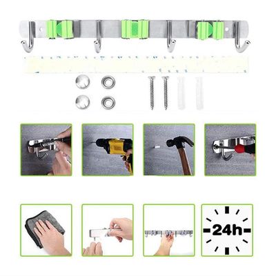 Porte Balai Mural, En Acier Inoxydable, Support De Balai Avec 3 Clips Et 4 Crochetssupport De Rangement Mural Organisateur Pour Cuisine Jardin Balcon Garagevis Et Ruban Adhesif Inclus Vert 81081573