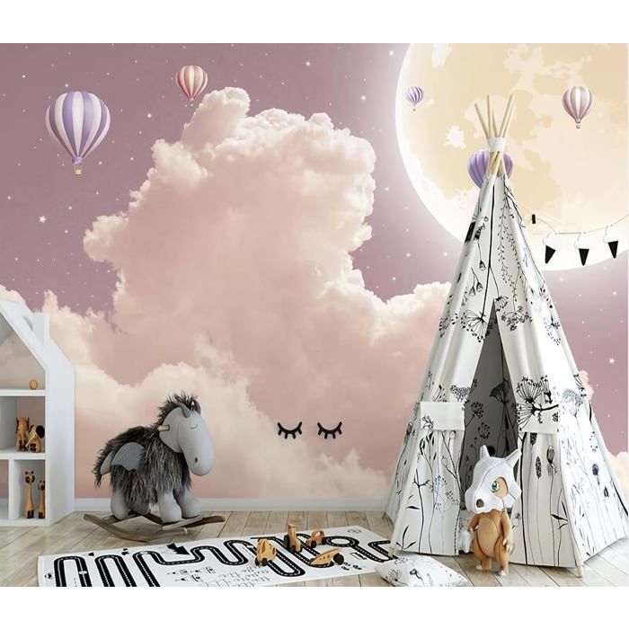 Papier Peint Panoramique 3D Fond De Chambre Enfants Nuage Lune Étoilée ...