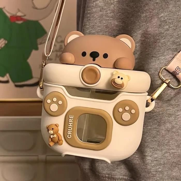 Bouteille Kawaii 820 Ml Avec Paille Silicone – étanche, Bandoulière Réglable, Motifs Cartoon, Pour école Et Sport