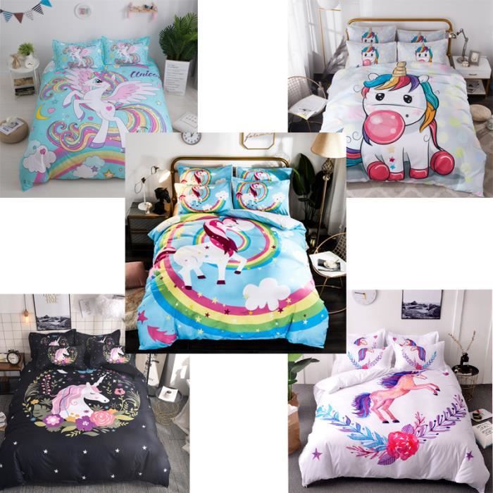 Parure Housse De Couette 140x200 – Wish Licorne, 100% Coton, Côté Déco