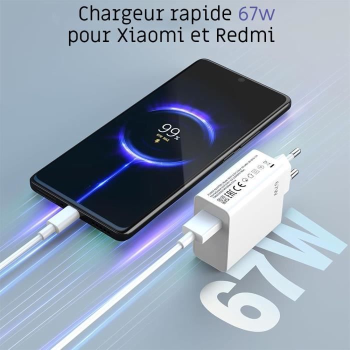 Chargeur 67w 67W Chargeur Rapide Avec Cu00e2ble USB C 1.8m Pour Redmi Note 13 Pro Redmi Pad Pro