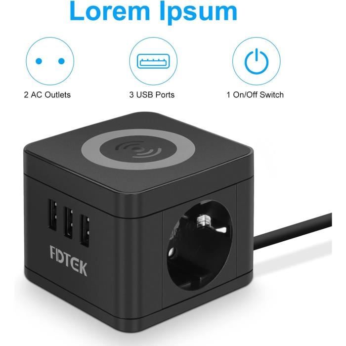 SPORWAY Multiprise 2 Prises 2 Prises Avec 3 Ports USB Et 1