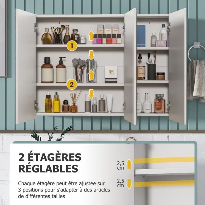 LIFEZEAL Armoire Salle De Bain Avec Miroir - 56 X 14 X 45 Cm Blanche, 2 Portes 2 Étagères Réglables