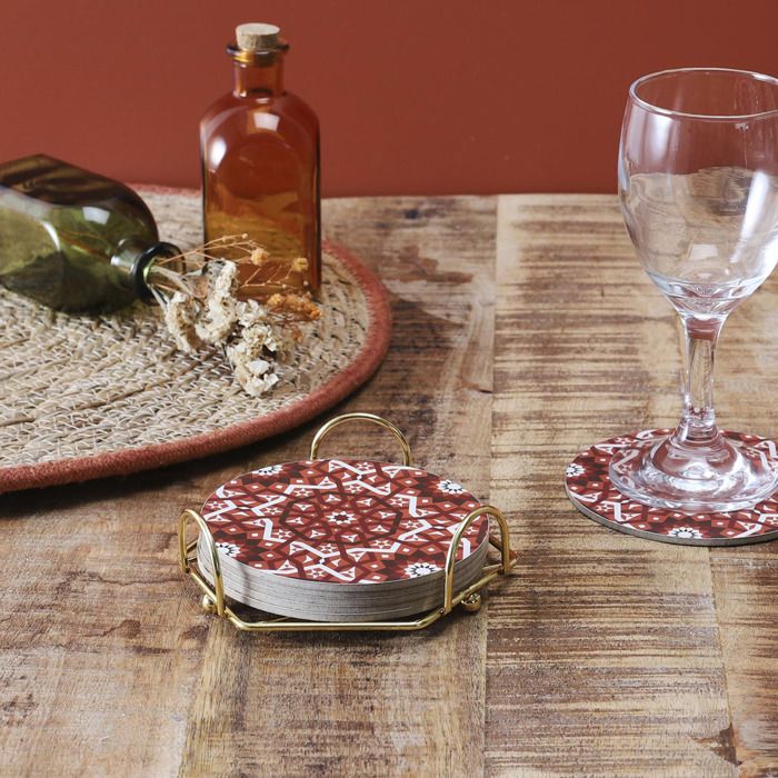 6 Sous-Verres En Céramique Marbre Doré Absorbants – Base Liège Antidérapante + Support Métal Doré, Protection Table Élégante