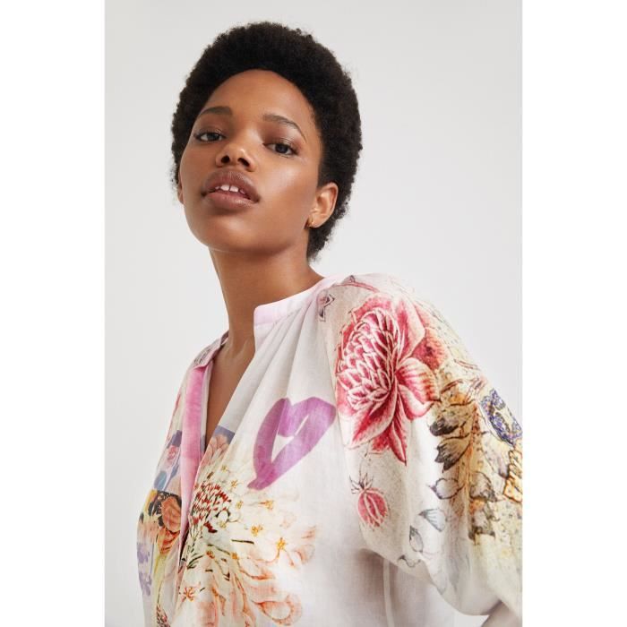 Desigual Women's Lace-Sleeve Bodysuit - Ruffle Fabric, Elastic Fit, Round Neck, Feminine White Blouse - View #8